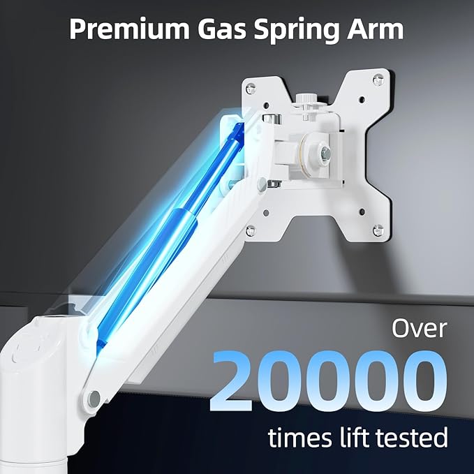 Monitor Arm for 13-32 inch Screens, Monitor Desk Mount, Adjustable Height, VESA Mount with Clamp & Grommet Bases, Freelift White