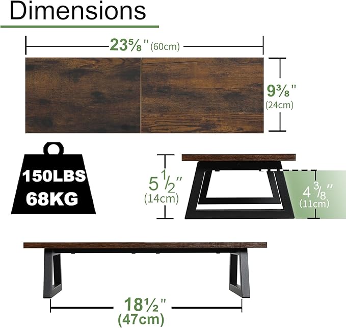 TEAMIX 24 inch Monitor Stand Riser, Rustic Brown Wood & Steel Computer Monitor Stand with Storage, Laptop, PC, Printer Stand Riser for Desktop Office Desk Organizers