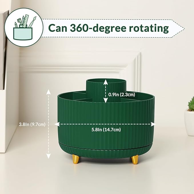 SKYDUE 360 Degree Rotating Desk Organizer, Dual-Purpose Pencil Pen Holder for Desk, Rotating Desk Pen Organizer with 5 Slots, Art Supplies, Pencil Cup for Office, School, Home