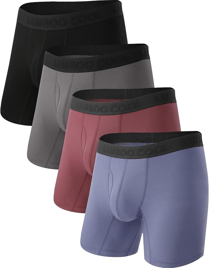 BAMBOO COOL Men's Ultra Breathable Underwear,No Riding Up Boxer Briefs with ComfortFlexible Waistband,Multipack