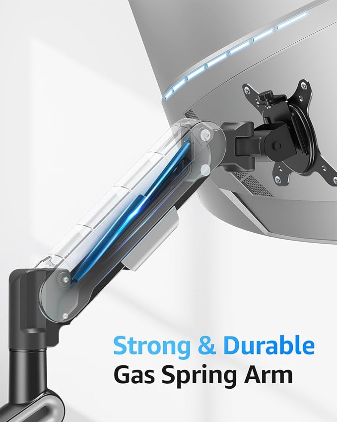 MOUNTUP Single Monitor Desk Mount for 4.4-26.5lbs, Heavy Duty Monitor Arm for 39 37 34 32 27inch, Full-Motion Monitors Stand, Height Adjustable Gas Spring Monitors Arm with C-Clamp＆Grommet Base