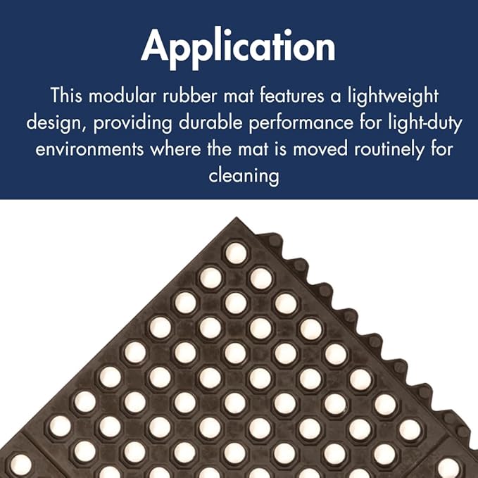 NoTrax 3' x 3' Light-Duty Rubber Drainage Mat, Customizable Modular Interlocking Design with Ergonomic Support, Lightweight, Anti-Fatigue, Non-Slip Surface, Black, 501S0033BL