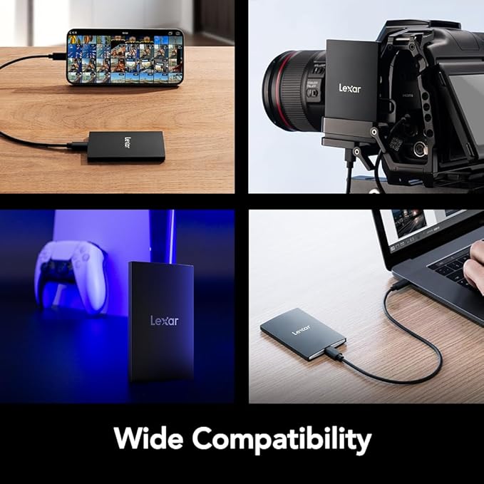 Lexar 4TB SL500 Portable SSD, Up to 2000MB/s, Compatible w/Type-C Laptops, iPhone 15/16, Smartphones, Tablets, PS5, Xbox, USB 3.2 Gen 2x2, Slim & Lightweight, External SSD, Black (LSL500X004T-RNBNU)