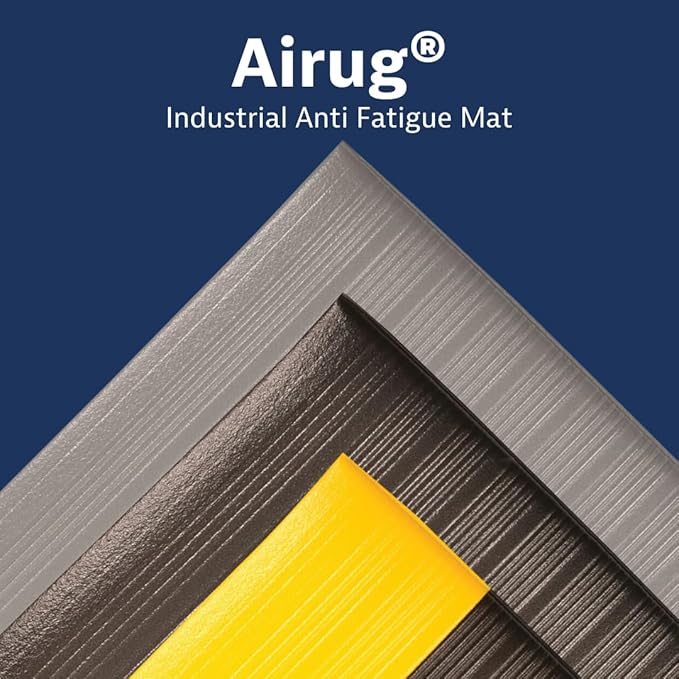 Notrax 410 Airug® 2' x 3' x 3/8" Anti Fatigue Mat, Enhanced Slip Resistance with Beveled Edges and Ribbed Surface, Ideal for Industrial and Commercial Workplaces, Gray, 410S0323GY