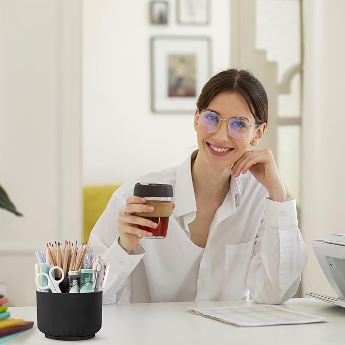 SKYDUE 360 Degree Rotating Pencil Pen Holder for Desk, Dual-Purpose Desk Organizer, Rotating Pencil Cup with 5 Slots, Office Supplies, Desk Decor for Office, School, Home
