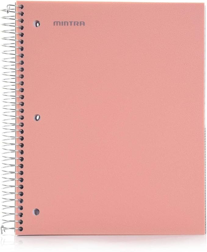 Mintra Office Durable Spiral Notebooks, 5 Subject (Salmon, College Ruled 1pk)