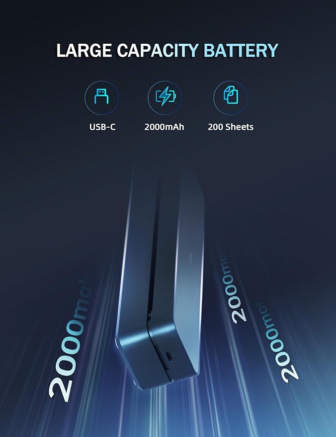 PRT Portable Printer Wireless for Travel, Inkless Bluetooth Small Mobile Thermal Printer, Support 8.5" X 11", A4, Compatible with iOS, Android, Laptop for Home Use, Office & Vehicles, 300 DPI, Black