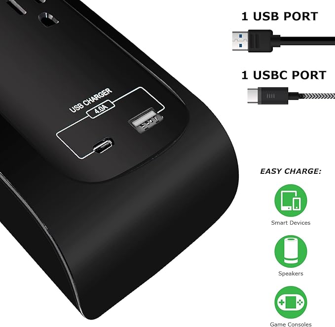 Digital Energy USB-C and USB-A 8 Outlet 8 Outlet 4200 Joules Surge Protector Power Strip, 3 Wide Spaced Outlets, 6 Foot 14/3 AWG Cord, Black