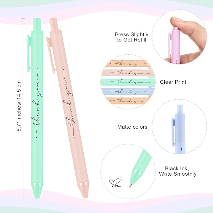 30pcs Thank You Pens Bulk Cute Multicolor Ballpoint Pen for Men Women Server Accessories Employee Holiday Appreciation Gifts for Teacher Office Back to School Party Favor (Macarons)