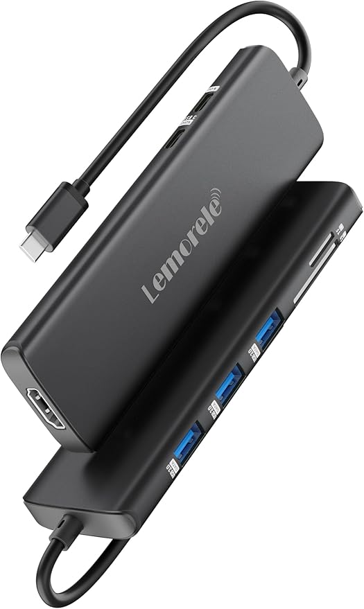 Lemorele USB C Hub 8-in-1 Adapter, USB-C Hub with 4K HDMI Output, 100W Power Delivery, USB 3.0 5Gbps Port, SD/TF Card Reader Adpater, Compatible for MacBook Pro, XPS, Chromebook and More（Black）