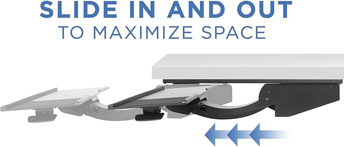 Mount-It! Sit Stand Keyboard Tray, Height Adjustable Under Desk Keyboard and Mouse Drawer, Full Motion Standing Design with 13.4 Inches of Vertical Adjustment, 26.5 in Wide Platform