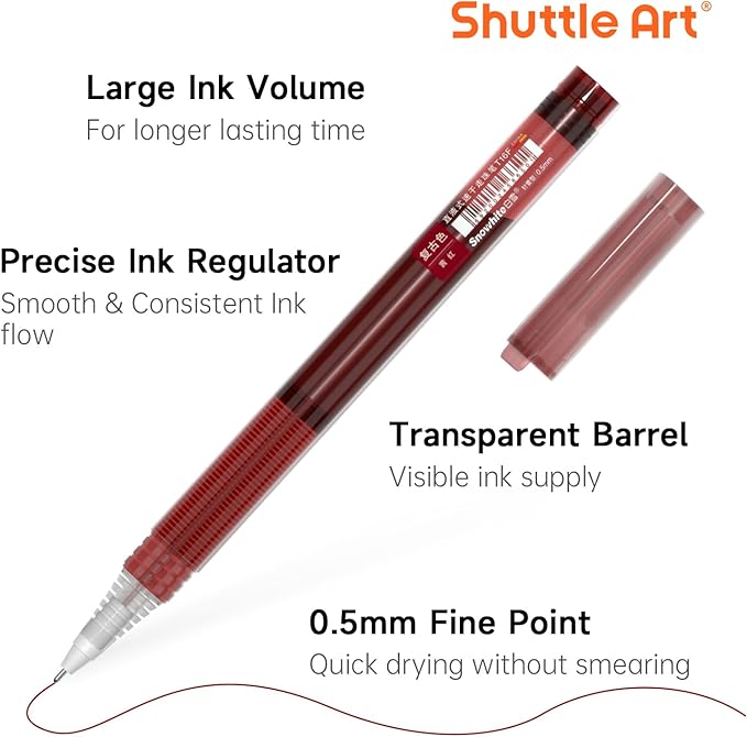 Shuttle Art Liquid Ink Rollerball Pens, 12 Vintage Colors Quick Drying 0.5mm Extra Fine Point Long Lasting for Writing Journaling Taking Notes Doodling School Office Home