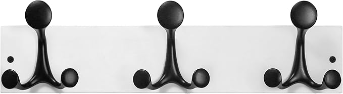 SKOLOO 17-Inch White Wood Coat Rack Wall Mount with 3 Triple Hooks - Ideal for Family Entrances, Classrooms, and Pet Supplies Storage - Perfect Coat Hooks for Wall
