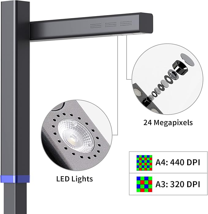 CZUR Shine Ultra Pro 24MP Document Scanner, USB Book Scanner, Portable Document Camera, A3 Large Format Book Scanner, Adjustable Height, Max DPI 440, for Windows & Mac