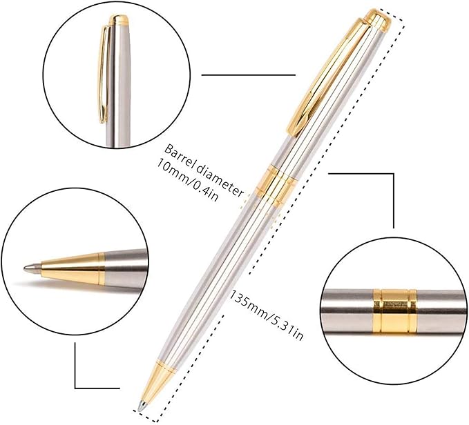 Cambond Ballpoint Pens Black Ink Pens - Gold Bulk Pen Gift for Men Women Police Retractable Smooth Writing Pen Pack Black Ink 1.0 mm Medium Point,3 Pens with 3 Refills (Gold)
