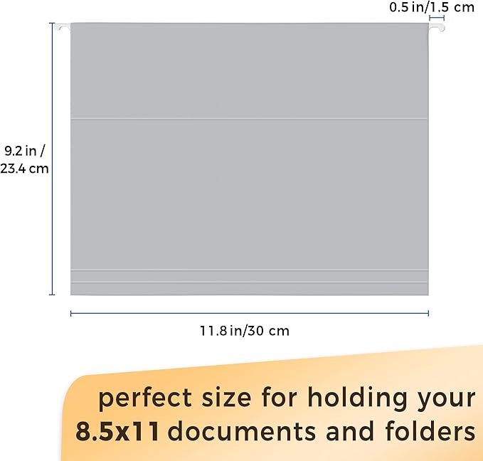 SUNEE 25 Pack Hanging File Folders, Gray Folders, Hanging File Folders Letter Size with 1/5-cut Tabs, Stay Organized for Your Home and Office Bulk File and Documents