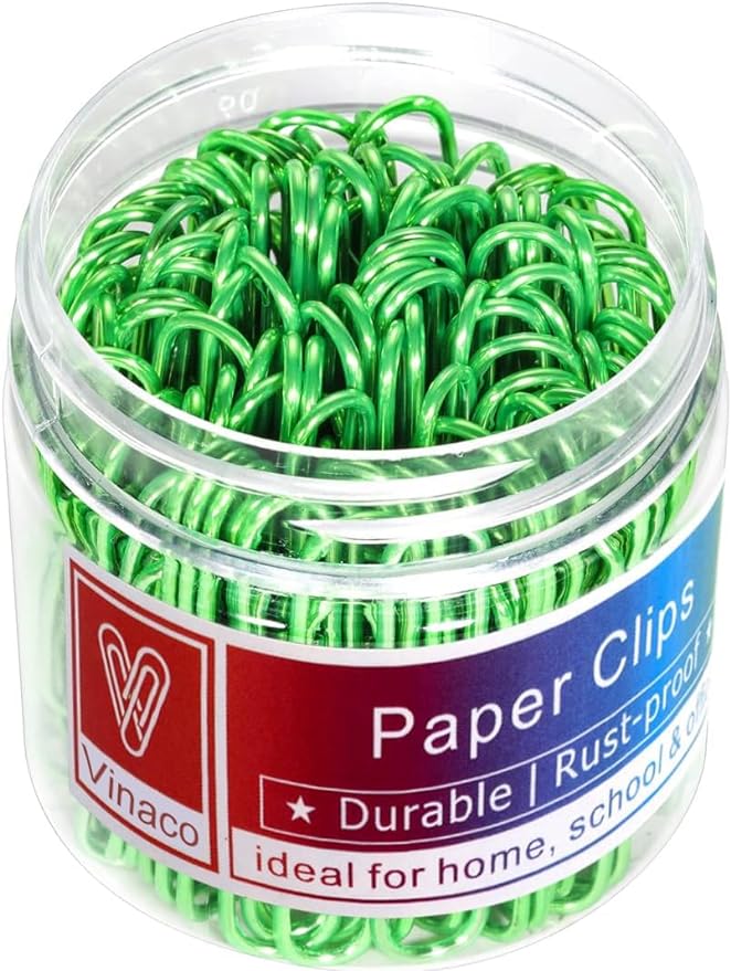 Vinaco Green Jumbo Paper Clips, 100 Pack, 2 Inch (50 mm), Durable & Rust Resistant, Great for Office, School and Personal Use