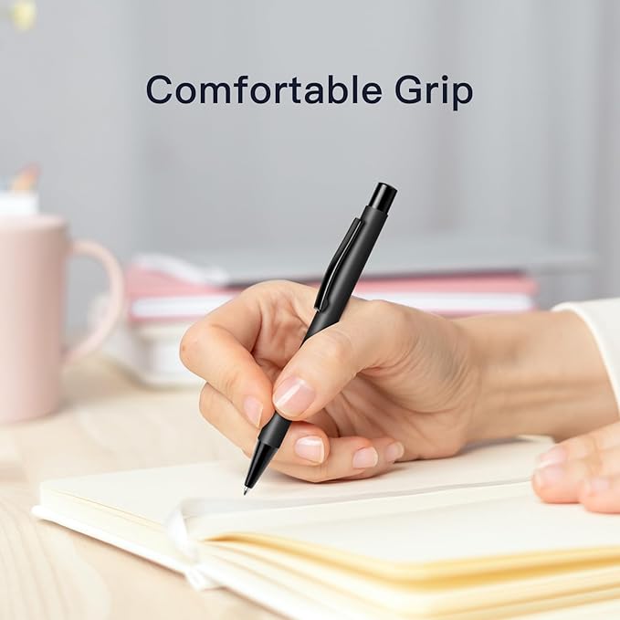 Cambond Ballpoint Pens Black Pens - Metal Pen Retractable Ink Pens for Journaling Business Police Men Flight Attendant 1.0mm Medium Point Smooth Writing, 5 Pen with 5 Refills (Black)