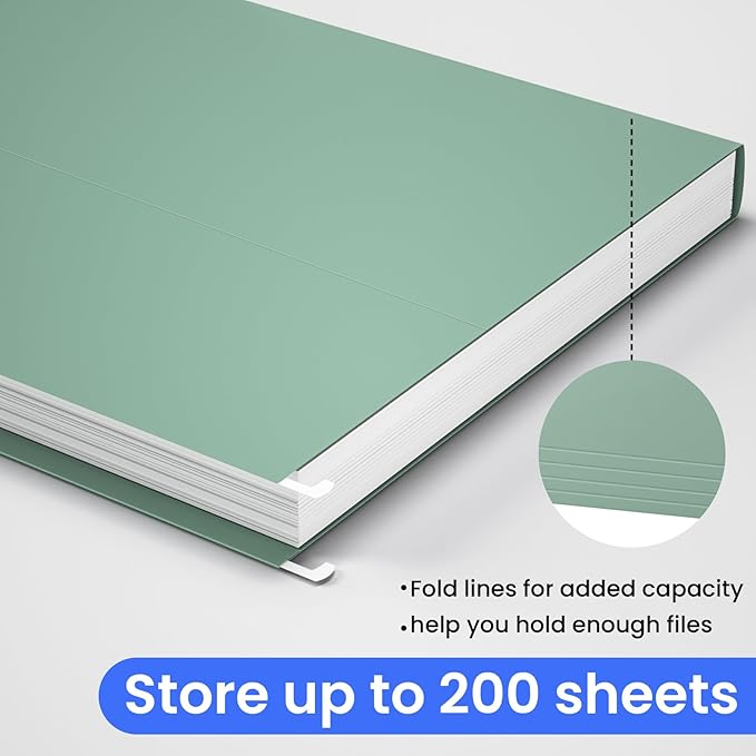 Hanging File Folders Letter Size, 50 Pack File Organizer Folders, 1/5-Cut Tabs With Hanging File Folder Framer, Heavy Duty 2 Inch Expansion, Stay Organized for Your Home and Office Bulk File.