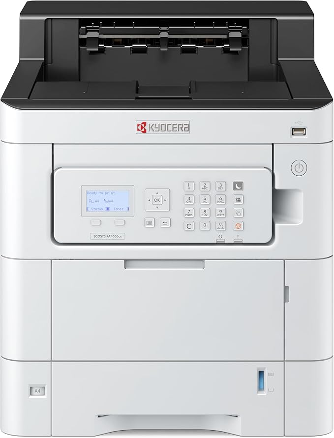 KYOCERA ECOSYS PA4000cx Color Laser Printer 42 ppm, 1200 dpi, Gigabit Ethernet, 5 Line LCD with Hard Key Control Panel, 650 Sheet Capacity
