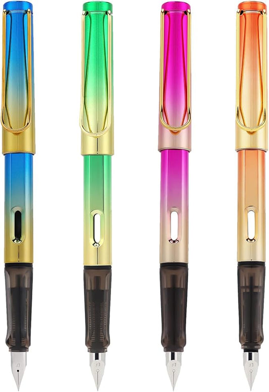 Ludato Disposable Color Fountain Pens for Writing-Pack of 4 - Blue,Green,Orange,Rose Pink