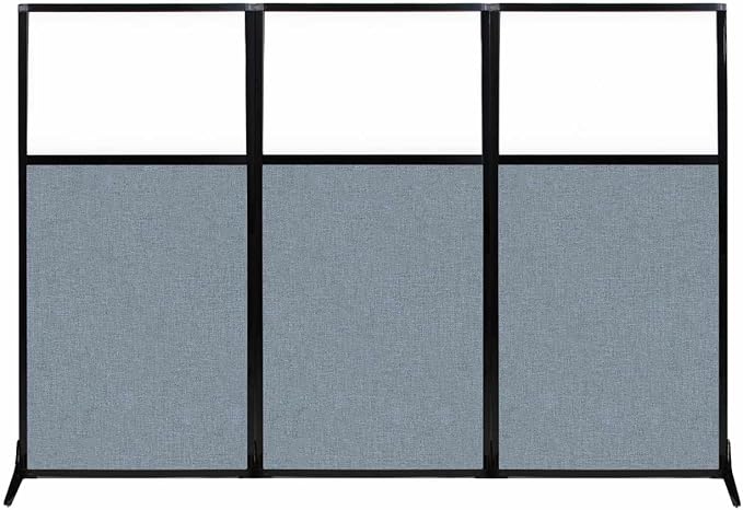 Versare Workstation Partition | Portable Wall Divider | Modern Office Cubicle | Free Standing Privacy Screen | Flexible Work Space | 99" x 70" W/Window, Powder Blue Fabric Panels