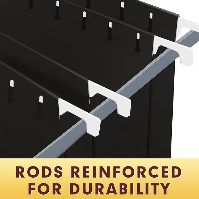 HERKKA Hanging File Folders, 60 Pack Reinforced Letter Size Hanging Folders, Designed for Bulky Files, Filing Cabinet, 1/5-Cut Adjustable Tabs (Black)