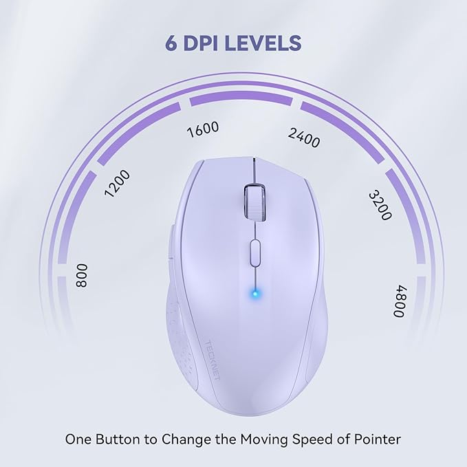 TECKNET Bluetooth Mouse, 4800 DPI Wireless Mouse, 2-Year Battery 6 Adjustable DPI, 6 Buttons Compatible with Laptop/Windows/Computer - Lavender