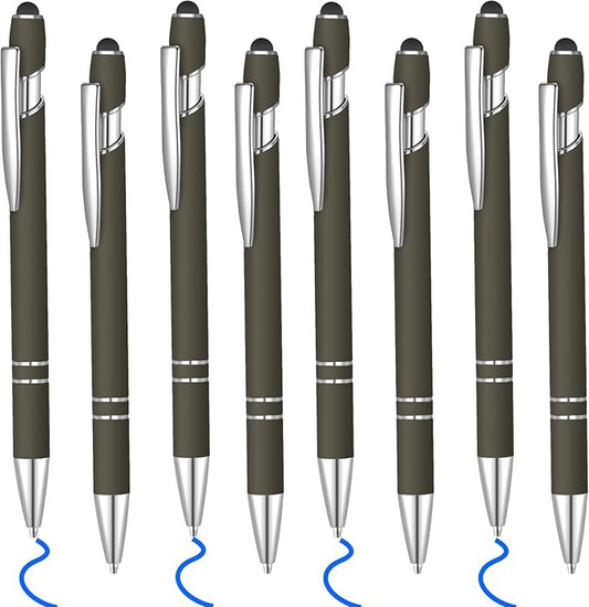 8 Pcs Blue Ink Ballpoint Pen with Stylus Tip 2 in 1 Stylus Ballpoint Pen Metal Pens Stylus Pen for Touch Screens School Office Coworkers (Coffee)