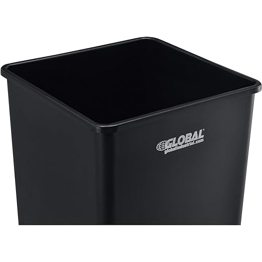 Global Industrial Square Plastic Garbage Can, Open Top, 55 Gallon Capacity, Indoor/Outdoor Rated, 19-1/2"W x 19-1/2"D x 34"H, Utility Trash Can, No Lid, Black