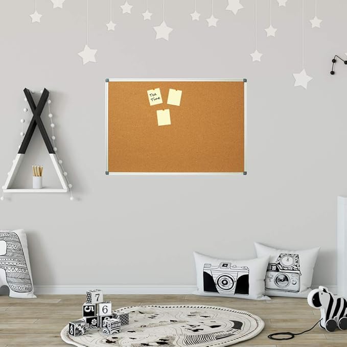 Lockways Cork Board Bulletin Board, 2 Pack Double Sided Corkboard 36" x 24", Wall-Mounted Silver Aluminum Message Presentation Notice Board 3 x 2 Feet