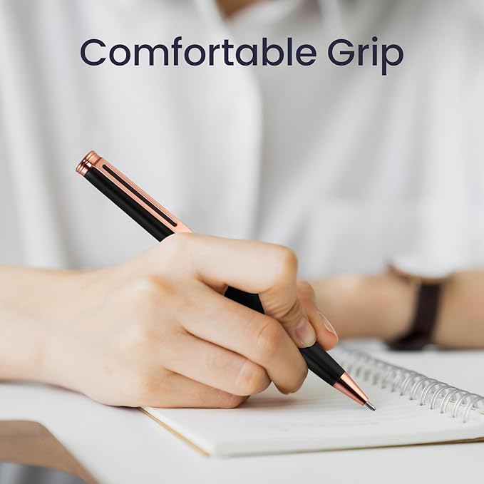 Cambond Ballpoint Pens Black Pen - Bulk Metal Pen Black Ink 1.0 mm Medium Point Rose Gold Pens for Men Women Police Uniform Office Business, 3 Pens with 6 Refills (Black)