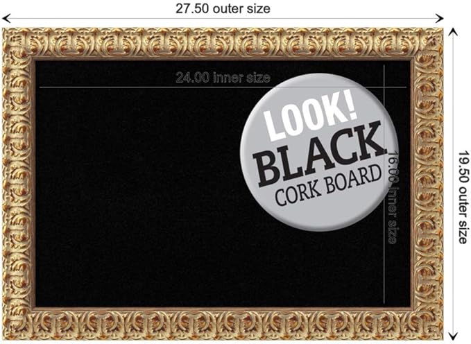 Amanti Art Black Cork Board for Wall, 19x27 Vision Board with Gold Wood Frame, Medium Corkboard Office Decor for Home Organization, Traditional Corkboard Pinboard to display items for home