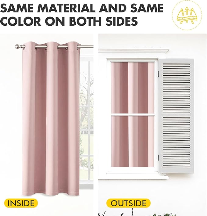 MIULEE Baby Pink Blackout Curtains - Bedroom Window Treatment Curtains Thermal Insulated Room Darkening Drapes for Living Room Kitchen Grommet Top Light Blocking Drapery, 40 x 45 Inches Long, 2 Panels