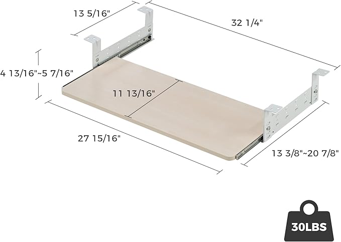EUREKA ERGONOMIC Adjustable Keyboard Tray Under Desk, 28x11 Inch Large Slide Out Keyboard & Mouse Platform Tray, Wooden Pull Out Computer Keyboard Drawer for Typing Home Office Desk, Maple