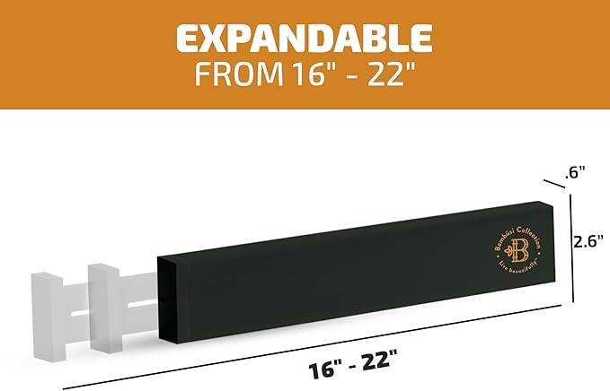 Large Kitchen Drawer Organizer - Expandable Bamboo Drawer Dividers (17" - 21.5") - Adjustable Separators for Kitchen, Clothes, Dresser, Bedroom, Bathroom, and Desk Drawers - 6-Pack (Black)