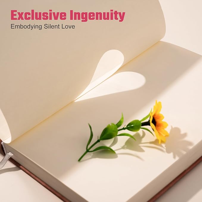 Sunflower Journal for Girls Women Journals for Writing 100GSM College Ruled A5 Leather Notebook for Girls Ages 8-12 Flower Diary with Heart-shaped Shadow, 5.7" x 8.3", Pink