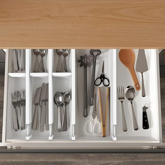 ANTOWIN Bamboo Drawer Dividers Organizers, Expandable Drawer Separators Splitter,17-22 inches Long Adjustable Spring-loaded Organizer for Large Utensil, Clothes, Tools Drawers (White)