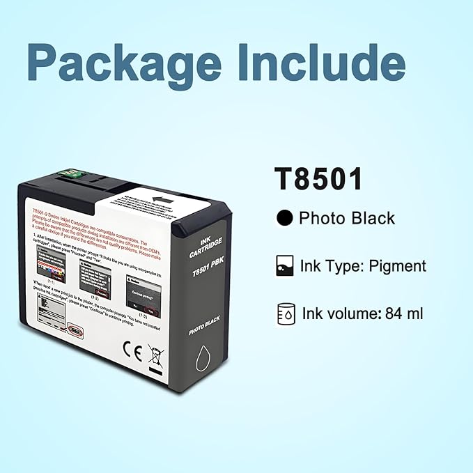 T850 Ink Cartridge T8501 T850100 Remanufactured Work for SureColor P800 (1-Pack, Photo Black)