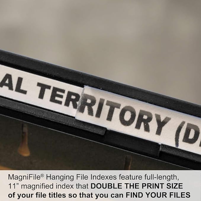 New Ultimate Office MagniFile Insertable Hanging File Folder Tabs. Indexes That Double The Size of Your File Titles to Find Files Fast! (Set of 10), Black