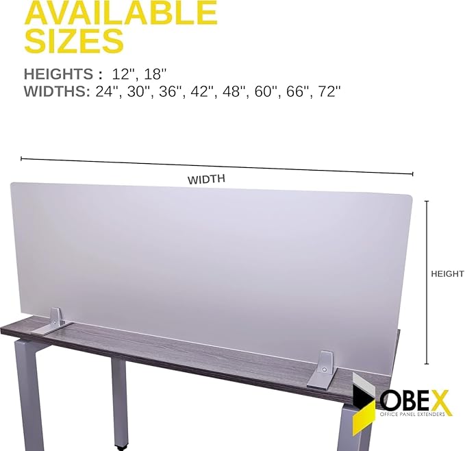 OBEX Acrylic Free Standing Screen, Divider for Desk Privacy Home & Office Partitions for Table Top Workstation, Portable Cubicle Panel for Work, 24" x 66", Frosted