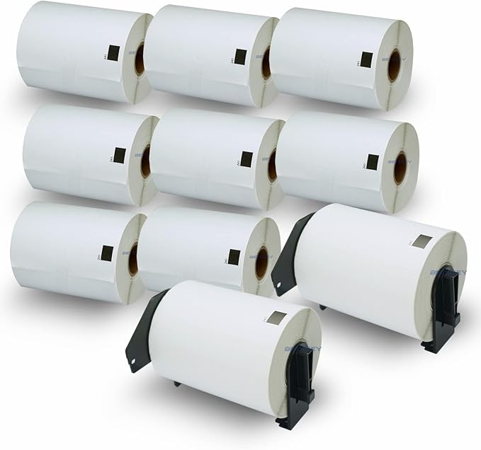 BETCKEY - Compatible Shipping Labels Replacement for Brother DK-1241 (4" x 6"), Use with Brother QL Label Printers [10 Rolls + 2 Reusable Cartridges]