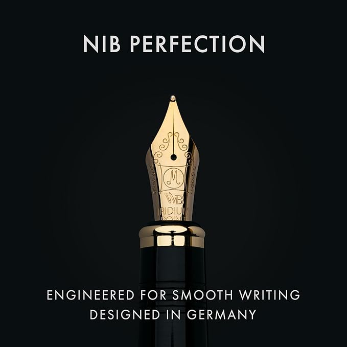 Wordsworth & Black Primori Fountain Pen Set [Gunmetal Gold]; Medium Nib, Gift Case, 24 Ink Cartridges, Refill Converter, Manual; Journaling, Calligraphy, Smooth Writing Pens; Left and Right Handed