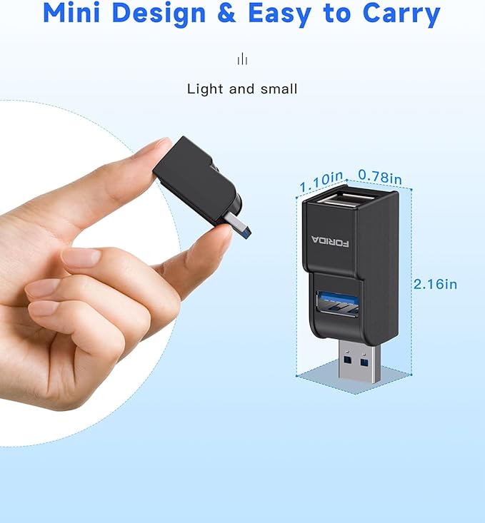 FORIDA 3 Ports USB 3.0 Adapter, USB Hub with 1 USB 3.0 and 2 USB 2.0 Ports, Portable USB Port Splitter for Keyboard, Mobile Hard Disk, U Disk, Camera, Mouse, etc (Black)