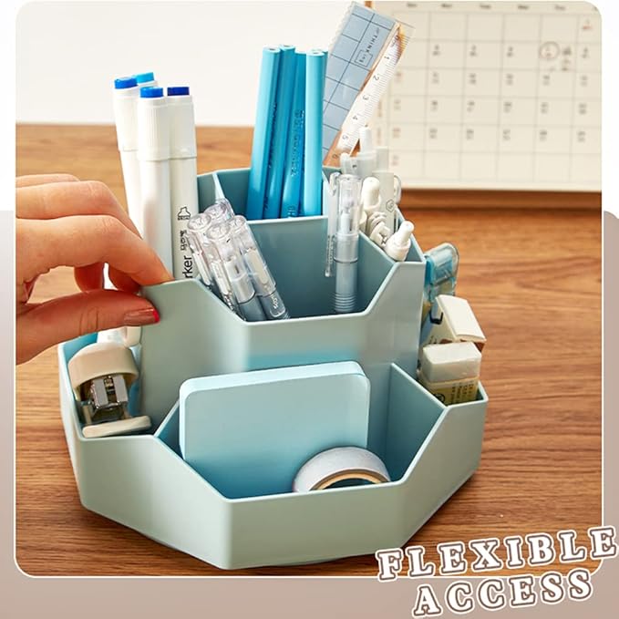 Rotating Art Supply Storage Organizer,Pencil Holder with 9 Compartment, Pen Storage Organizer, for Kids Art Desk, Homeschool Supplies, Home Office Desktop Organizer(Blue)