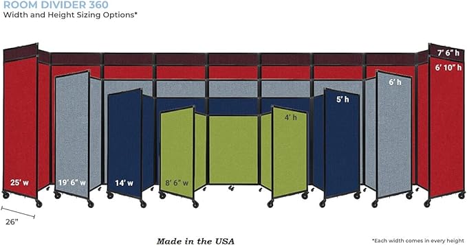 Versare Room Divider 360 Portable Wall Partition | Folding Panels | Large Freestanding Divider | Locking Wheels | Temporary Room Separator | 25' x 7'6'', Ocean