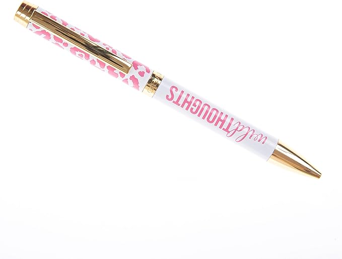 Graphique Fashion Pen, 5.5" Refillable Black Ink Ballpoint Pink Cheetah w/Wild Thoughts Quote & Matching Gift Box, Makes a Beautiful, Unique Gift