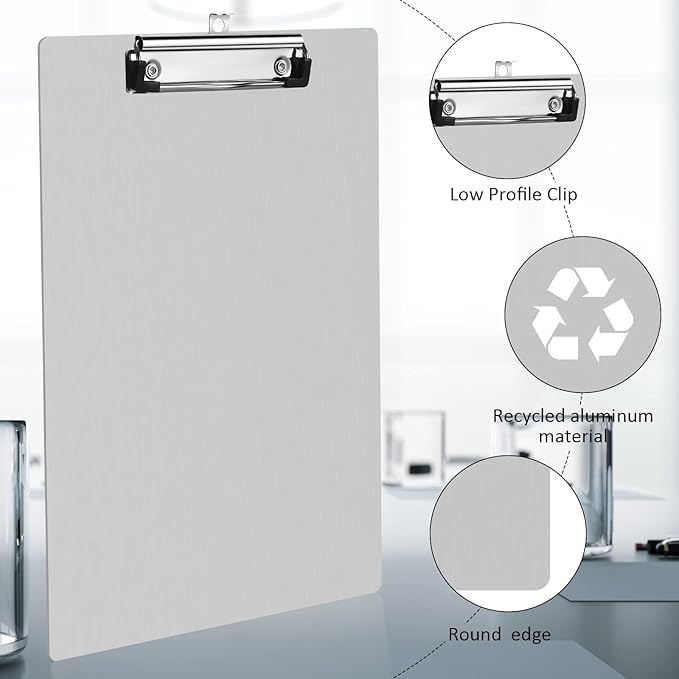 Epakh 4 Pieces Clipboard Bulks Metal Clipboard Aluminum Office Low Profile Clip Standard A4 Letter Size Metal Clip Board, Size 12.5 x 9 Inch