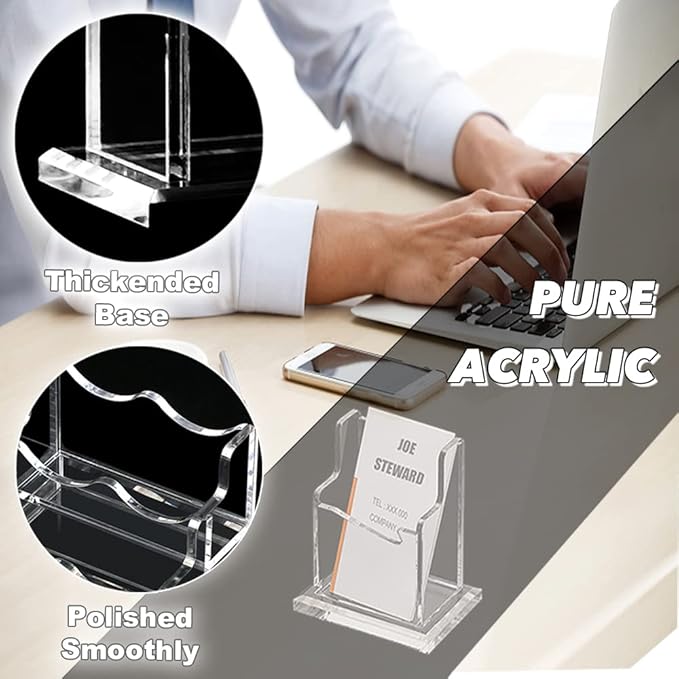 PARTSPOWER Acrylic Business Card Holder for Desk, Vertical Clear Business Name Card Display Stand, Desk Accessory Business Name Card Organizer (Vertical, 1-Slot)