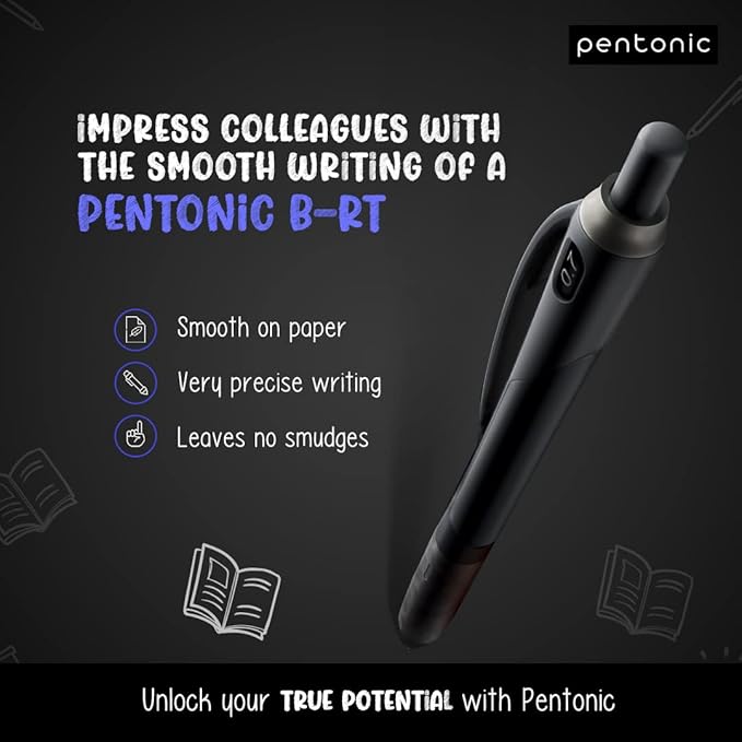 Pentonic BR-T Retractable Ballpoint Pens, 12 Count, Black Ink, 0.7 mm Fine Point, Smooth Writing For Journaling, Office & School (PEN12120)